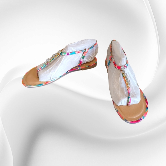 Report Toucan Women's Colorful Gemstones Embellished Flat Sandals - Picture 10 of 16